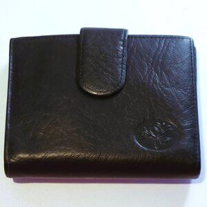 Buxton Leather BiFold Wallet Snap Kisslock Coin Black Top Grain Cowhide Vintage